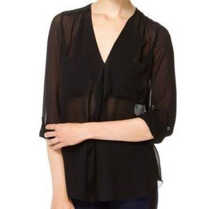 Babaton Finley Black Silk Blouse Shirt Small
